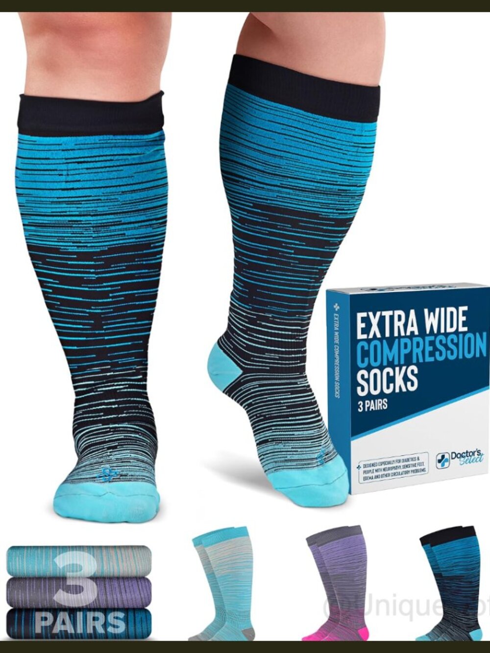 Plus Size Wide Calf Compression Socks Nylon Spandex 3 Pairs